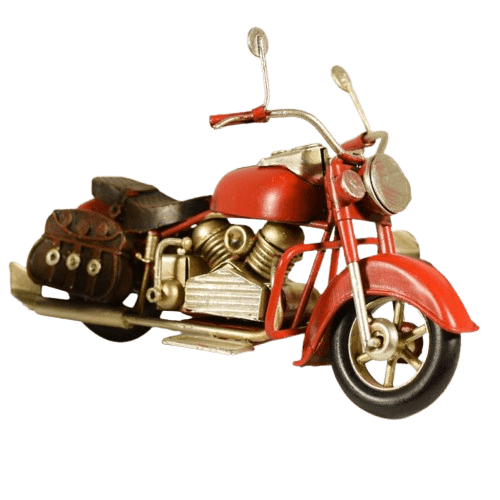 Red vintage motorcycle decoration with saddlebags