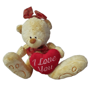Λούτρινο κίτρινο αρκουδάκι που κρατάει κόκκινη καρδιά I Love You
