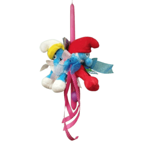 Χειροποίητο σετ λαμπάδες Στρουμφάκια με λούτρινα